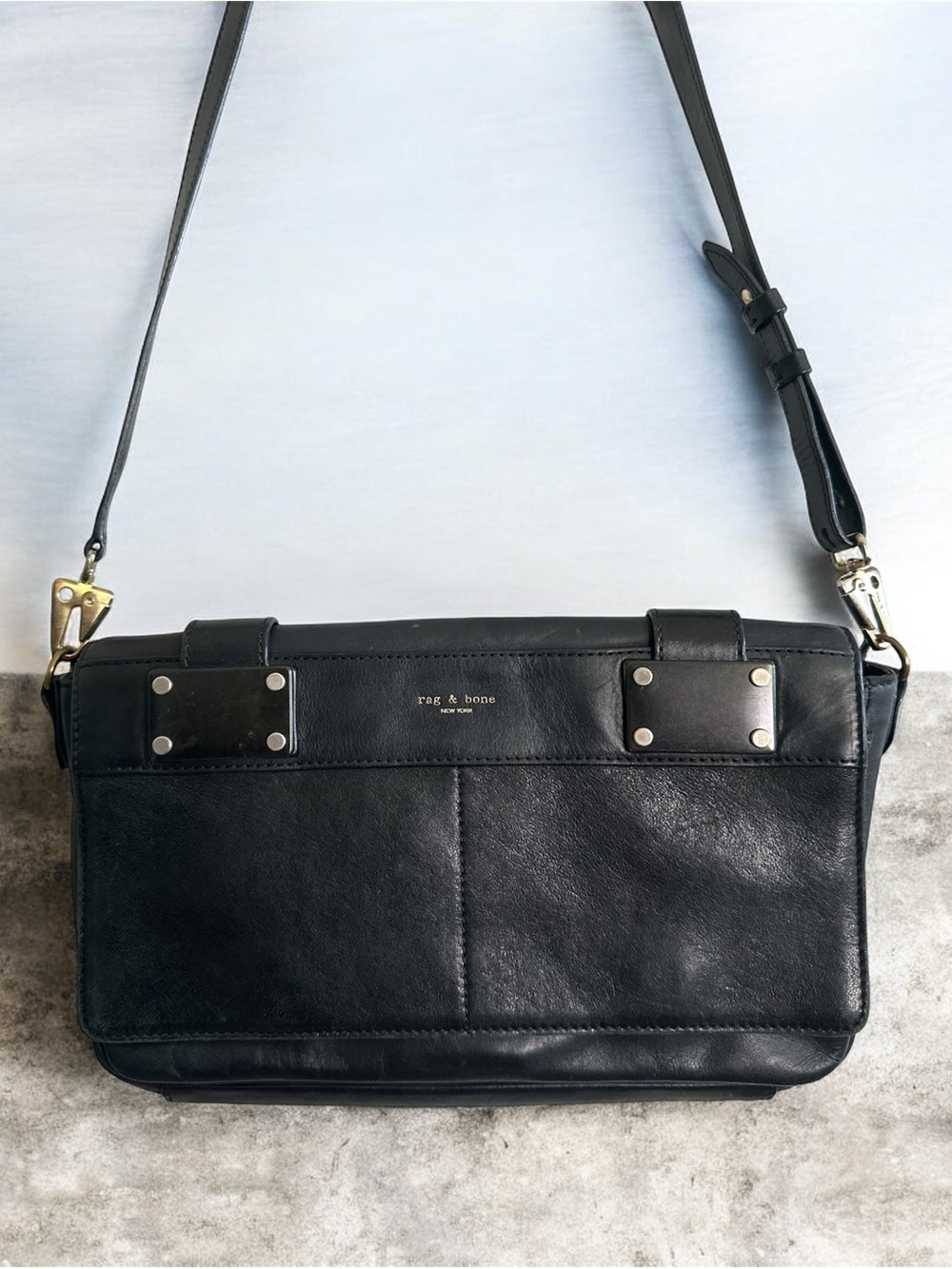 Rag & Bone Black Leather Crossbody Bag with Gold Hardware